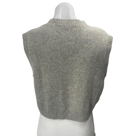 Zara Women's Gray Wool Sleeveless V Neck Ribbed Knit Cropped Sweater Top Size M - Picture 2 of 4